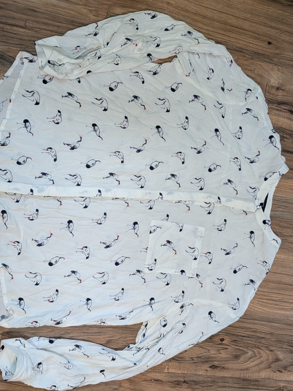 Atmosphere White Long-Sleeve Seabird Print Blouse